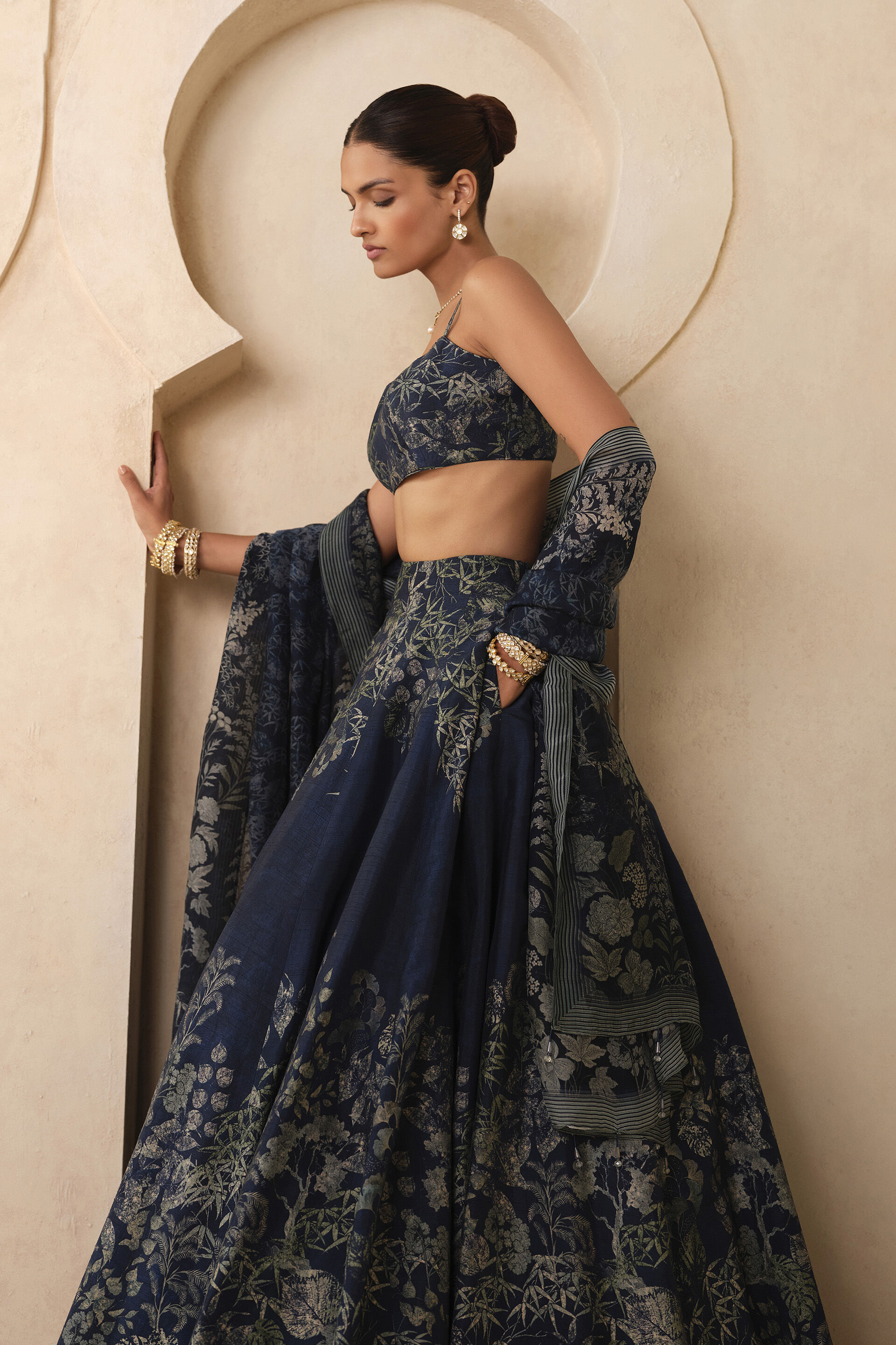 Samah Lehenga Set - Blue, Ink Blue, image 4